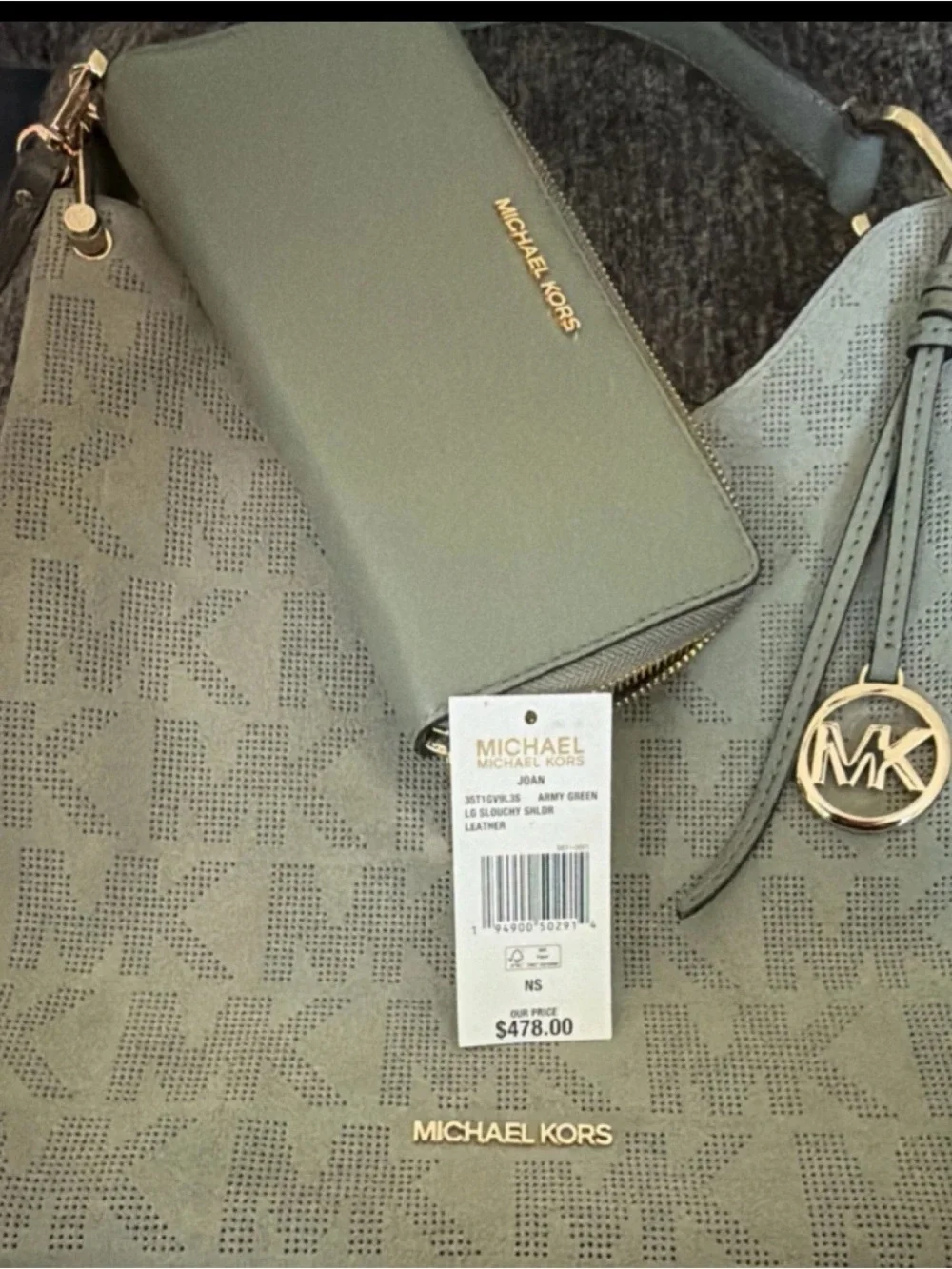 Michael Kors Mint Green MK Logo Hobo with Gold Hardware with wallet